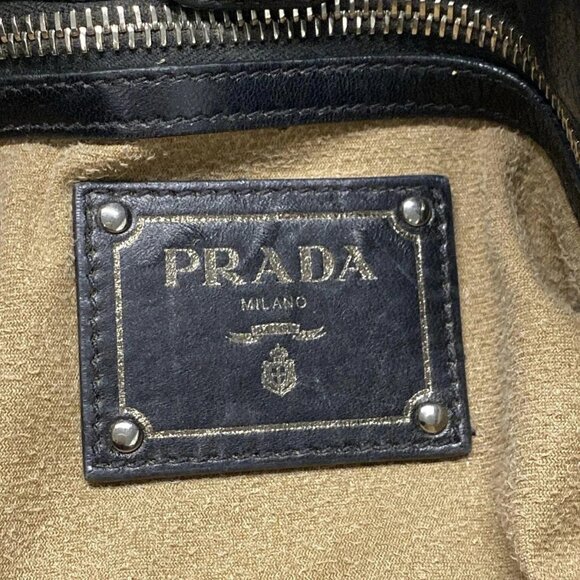 Auth PRADA - BR4344 Black Silver Leather Hardware Handbag - Picture 7 of 16